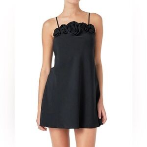 NWT ENDLESS ROSE Kurston Corsage Rose Mini Dress Black XS